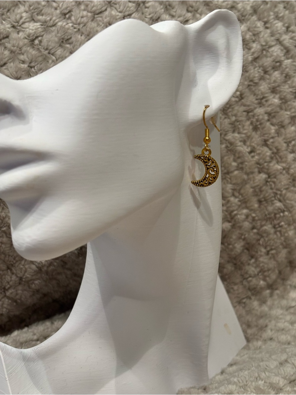 Gold Crescent Moon Filigree Drop Earrings - Women Jewelry